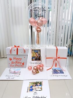 Happy Birthday Surprise Box Bubble USA ขนาด 24" Theme โรสโกล พร้อมตกแต่ง สามารถใส่รูปได้ 4 ใบ สามารถเปลี่ยนสีลูกโป่ง/เปลี่ยนข้อความได้