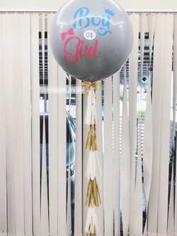 ลูกโป่ง ทายเพศ แบบเจาะ ลูกโป่งยาง ขนาด 36" สีเทา 1 ลูก พร้อมตกแต่ง พร้อมตกแต่ง สามารถเปลี่ยนสีลูกโป่ง/เปลี่ยนข้อความ/เปลี่ยนขนาดได้