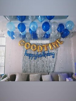 ลูกโป่ง วันเกิด HAPPY BIRTHDAY 13 ตัว ตัวเขียน-ตัวอักษรสีน้ำเงิน พร้อมตกแต่ง ม่านฟอยล์,ฟอยล์ตัวอักษร 8 ตัวอักษร,ลูกโป่งลอยฝ้า 40 ลูก สามารถเปลี่ยนสีลูกโป่ง/เปลี่ยนสีตัวอักษร HBD ได้