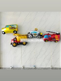 ลูกโป่งฟอยล์ตกแต่ง วันเกิดเด็ก ฟอยล์รถบรรทุก 1 ชิ้น,ฟอยล์รถตำรวจ 1 ชิ้น,ฟอยล์รถดับเพลิง 1 ชิ้น,ฟอยล์รถโรงเรียน 1 ชิ้น พร้อมตกแต่ง สามารถเปลี่ยนฟอยล์ตกแต่งได้