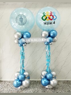 เสาลูกโป่ง เปิดงาน Bubble ขนาด 36" กลิตเตอร์สีฟ้า 2 เสา พร้อมตกแต่ง สามารถเปลี่ยนสีลูกโป่ง/เปลี่ยนข้อความได้