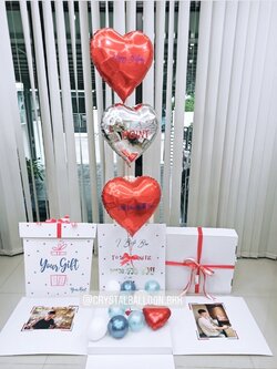 Happy Birthday Surprise Box ลูกโป่งฟอยล์หัวใจ ขนาด 18" 3 ชิ้น พร้อมตกแต่ง สามารถใส่รูปได้ 2 ใบ สามารถเปลี่ยนสีลูกโป่ง/เปลี่ยนข้อความได้