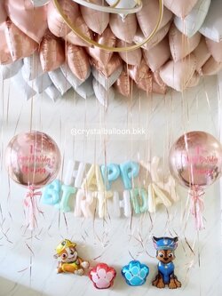 ลูกโป่ง วันเกิดเด็ก ฟอยล์ตัวอักษร ติดผนัง ฟอยล์ Happy Birthday ขนาด 16" สีพาสเทล 1 ชิ้น พร้อม ฟอยล์ Paw Patrol 4 ชิ้น พร้อม ฟแยล์กลม USA ขนาด 24" สีโรสโกลด์ 2 ชิ้น , ฟอยล์หัวใจ ขนาด 18" 45 ชิ้น พร้อมตกแต่ง สามารถเปลี่ยนสี-