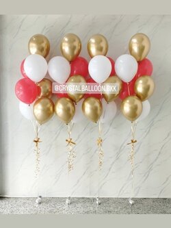 ลูกโป่ง งานแต่ง ช่อลูกโป่ง ช่อ 7 ลูก 4 ช่อ Theme สีแดง-ทองอ่อนโครเมี่ยม พร้อมตกแต่ง สามารถเปลี่ยนสีลูกโป่งได้