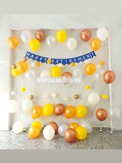 ลูกโป่ง อำลา ป้ายธง Happy Retirement 15 ตัวอักษร พร้อม ลูกโป่งฟองอากาศ 10 เส้น,ลูกโป่งโปรยพื้น 10 ลูก พร้อมตกแต่ง สามารถเปลี่ยนสีลูกโป่ง/เปลี่ยนข้อความ/เปลี่ยนสี-ป้ายธงได้