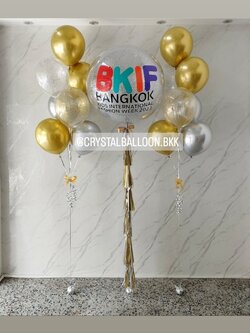 ลูกโป่ง เปิดงาน Bubble ขนาด 36" กลิตเตอร์สีเงิน พร้อมตกแต่ง ช่อลูกโป่งโครเมี่ยม ช่อ 7 ลูก 2 ช่อ,ลูกโป่งใส ใส่กลิตเตอร์ สามารถเปลี่ยนสีลูกโป่ง/เปลี่ยนข้อความ/เปลี่ยนขนาดได้