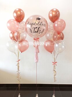 ลูกโป่ง รับปริญญา Bubble ขนาด 24" Theme สีโรสโกล พร้อม ช่อลูกโป่ง ช่อ 7 ลูก 2 ช่อ พร้อมตกเเต่ง สามารถเปลี่ยนสีลูกโป่ง/เปลี่ยนข้อความ/เปลี่ยนขนาดได้