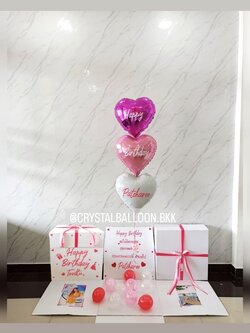 Happy Birthday Surprised Box กล่องเซอร์ไพรส์วันเกิด ฟอยล์หัวใจ ขนาด 18" 3 ชิ้น พร้อมตกแต่ง สามารถใส่รูปได้ 2 ใบ สามารถเปลี่ยนสีลูกโป่ง/เปลี่ยนข้อความได้