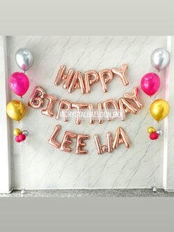 ลูกโป่ง วันเกิดเด็ก ฟอยล์ตัวอักษร Happy Birthday ขนาด 16" สีโรสโกล 1 ชิ้น พร้อม ฟอยล์ตัวอักษรชื่อ 6 ตัวอักษร 5 ตัวอักษร พร้อม ช่อลูกโป่ง ช่อ 3 ลูก 2 ช่อ พร้อมตกแต่ง สามารถเปลี่ยนสีลูกโป่ง/เปลี่ยนสี-ฟอยล์ตัวอักษรได้