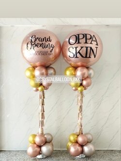 เสาลูกโป่ง เปิดร้าน Bubble ขนาด 36" กลิตเตอร์สีโรสโกล 2 เสา พร้อมตกแต่ง สามารถเปลี่ยนสีลูกโป่ง/เปลี่ยนข้อความได้