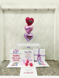 Happy Birthday Surprised Box กล่องเซอร์ไพรส์วันเกิด ตกแต่งฟอยล์หัวใจ 18" 3 ชิ้น พร้อมตกแต่ง สามารถใส่รูปได้ 2 ใบ สามารถเปลี่ยนสีลูกโป่ง/เปลี่ยนข้อความได้