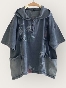 เสื้อฮู้ดยีนส์แต่งกระเป๋าเนื้อผ้าบางนิ่ม