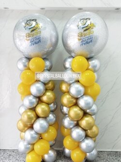 เสาลูกโป่ง เปิดงาน Bubble ขนาด 36" กลิตเตอร์สีเงิน 2 เสา พร้อมตกแต่ง สามารถเปลี่ยนสีลูกโป่ง/เปลี่ยนข้อความได้