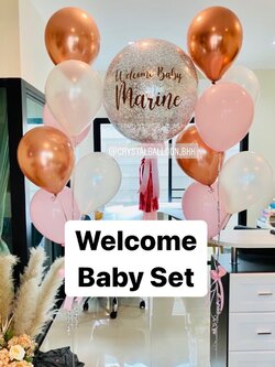 ลูกโป่ง Welcome Baby Bubble ขนาด 24" Theme สีโรสโกล-ชมพู พร้อมตกแต่ง ช่อลูกโป่ง 6 ลูก 2 ช่อ,ลูกโป่งใส ใส่กลิตเตอร์ สามารถเปลี่ยนสีลูกโป่ง/เปลี่ยนข้อความ/เปลี่ยนขนาดได้