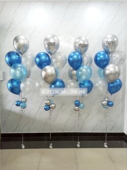 ลูกโป่ง วันเกิด ช่อลูกโป่ง 7 ลูก 4 ช่อ Theme น้ำเงิน-เงิน พร้อมตกแต่ง ลูกโป่งใส ใส่กลิตเตอร์ สามารถเปลี่ยนสีลูกโป่ง/เปลี่ยนข้อความได้