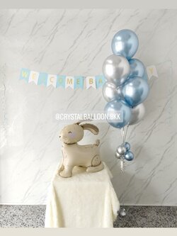 ลูกโป่ง Welcome Baby ช่อลูกโป่งสีโครเมี่ยม ช่อ 7 ลูก 1 ช่อ พร้อม ป้ายธง 14 ตัวอักษร,ฟอยล์กระต่าย ตั้งพื้น 1 ชิ้น พร้อมตกแต่ง สามารถเปลี่ยนสีลูกโป่ง/เปลี่ยนสี-ป้ายธง/เปลี่ยนฟอยล์ตกแต่งได้