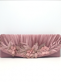 พร้อมส่ง Evening Clutch กระเป๋าออกงาน สีชมพู แต่งดอกไม้