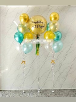 ลูกโป่ง แสดงความยินดี Bubble ขนาด 24" กลิตเตอร์สีทอง พร้อม ช่อลูกโป่ง ช่อ 7 ลูก 2 ช่อ พร้อมตกแต่ง สามารถเปลี่ยนสีลูกโป่ง/เปลี่ยนข้อความ/เปลี่ยนขนาดได้