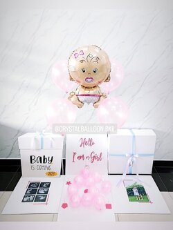 Surprise Box กล่องทายเพศน้อง พร้อมตกแต่ง ลูกโป่ง 4 ลูก ฟอยล์เด็กทารก 1 ชิ้น สามารถใส่รูปได้ 2 รูป , สามารถเปลี่ยนสีลูกโป่ง/เปลี่ยนสี-ฟอยล์ตกแต่ง/เปลี่ยนข้อความได้