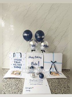 Happy Birthday Surprised Box กล่องเซอร์ไพรส์วันเกิด พร้อมตกแต่งลูกโป่ง 4 ลูก,สามารถใส่รูปได้ 2 ใบ สามารถเปลี่ยนสีลูกโป่ง/เปลี่ยนข้อความได้