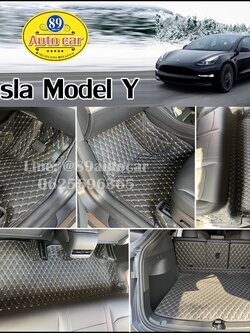 พรมปูพื้นรถยนต์ Tesla Model Y ปูพรมVVIP ด้ายคู่ สีดำด้ายทอง เต็มคัน