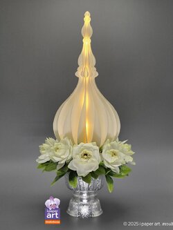 พานพุ่มเรืองแสงโคมไฟ เชิงเทียน LED แบบถ่านกระดุม งานไทยปราณีต | ประดับหิ้งบูชา พิธีการ