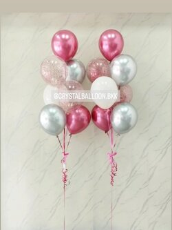 ลูกโป่ง Welcome Baby Girl ช่อลูกโป่งสีโครเมี่ยม ช่อ 7 ลูก 2 ช่อ Theme สีชมพูแชมเปญโครเมี่ยม พร้อมตกแต่ง สามารถเปลี่ยนสีลูกโป่งได้