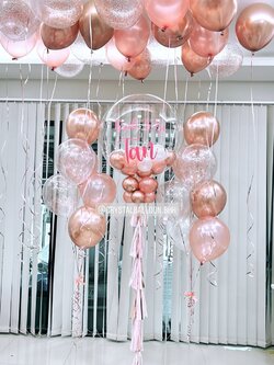 ลูกโป่ง Bride To Be Bubble ขนาด 36" Theme สีโรสโกล ตกแต่ง ช่อลูกโป่ง 7 ลูก 2 ช่อ,ลูกโป่งใส ใส่กลิตเตอร์,ลูกโป่งลอยฝ้า 20 ลูก สามารถเปลี่ยนสีลูกโป่ง/เปลี่ยนข้อความ/เปลี่ยนขนาดได้