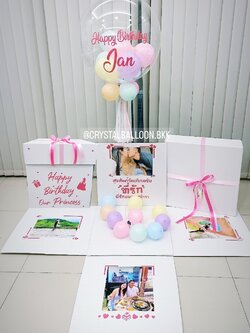Happy Birthday Surprise Box กล่องเซอร์ไพรส์วันเกิด Bubble USA ขนาด 24" Theme พาสเทล พร้อมตกแต่ง สามารถใส่รูปได้ 4 ใบ สามารถเปลี่ยนสีลูกโป่ง/เปลี่ยนข้อความได้