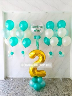 ลูกโป่ง วันเกิดเด็ก Bubble ขนาด 24" สีเงิน พร้อม ช่อลูกโป่ง 5 ลูก 4 ช่อ พร้อมตกแต่ง ฟอยล์ตัวเลข ขนาด 40" ตั้งฐาน 1 ชิ้น สามารถเปลี่ยนสีลูกโป่ง/เปลี่ยนข้อความ/เปลี่ยนสี-ฟอยล์ตัวเลข/เปลี่ยนขนาดได้