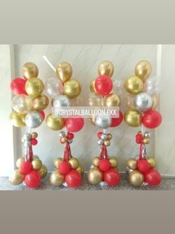เสาลูกโป่ง เปิดงาน เสาช่อลูกโป่ง 10 ลูก 4 เสา Theme สีแดง-ทอง พร้อมตกแต่ง สามารถเปลี่ยนสีลูกโป่งได้