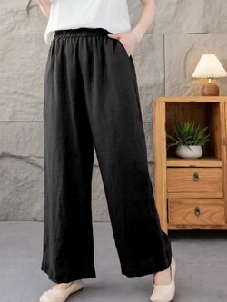 กางเกงขากระบอกผ้าลินินแต่งลายปักชาย