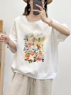 เสื้อผ้าลินินลายพิมพ์ทรงโอเวอร์ไซส์