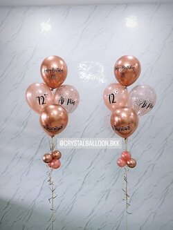 ลูกโป่ง วันเกิด ช่อลูกโป่ง 5 ลูก 2 ช่อ Theme สีโรสโกล พร้อมตกแต่ง ลูกโป่งใส ใส่กลิตเตอร์ สามารถเปลี่ยนสีลูกโป่ง/เปลี่ยนข้อความได้