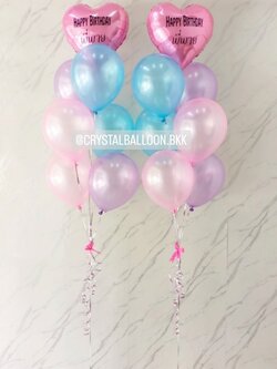 ลูกโป่ง วันเกิดเด็ก ช่อลูกโป่ง ฟอยล์หัวใจ ช่อ 7 ลูก 2 ช่อ พร้อมตกเเต่ง สามารถเปลี่ยนสีลูกโป่ง/เปลี่ยนข้อความได้