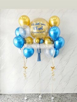 ลูกโป่ง เยี่ยมไข้ Bubble ขนาด 24" กลิตเตอร์สีทอง 1 ลูก พร้อม ช่อลูกโป่งสีโครเมี่ยม ช่อ 7 ลูก 2 ช่อ พร้อมตกแต่ง สามารถเปลี่ยนสีลูกโป่ง/เปลี่ยนข้อความ/เปลี่ยนขนาดได้