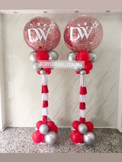 เสาลูกโป่ง เปิดงาน Bubble ขนาด 36" กลิตเตอร์สีแดง 2 เสา พร้อมตกแต่ง สามารถเปลี่ยนสีลูกโป่ง/เปลี่ยนข้อความได้