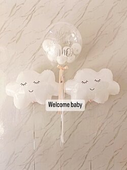 ลูกโป่ง Welcome Baby Bubble USA 24" สีขาว พร้อมตกแต่ง ฟอยล์ก้อนเมฆ 2 ชิ้น สามารถเปลี่ยนสีลูกโป่ง/เปลี่ยนข้อความ/เปลี่ยนฟอยล์ตกแต่งได้