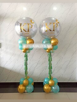 เสาลูกโป่ง เปิดร้าน Bubble ขนาด 36" กลิตเตอร์สีเงิน 2 เสา พร้อมตกแต่ง สามารถเปลี่ยนสีลูกโป่ง/เปลี่ยนข้อความได้