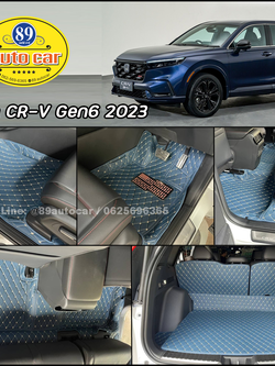 พรมปูพื้นรถยนต์ Honda CR-V G6 5 ที่นั่ง 2024 ปูพรม6D สีน้ำเงินด้ายทอง เต็มคัน