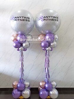เสาลูกโป่ง เปิดงาน Bubble ขนาด 36" กลิตเตอร์สีเงิน 2 เสา พร้อมตกแต่ง สามารถเปลี่ยนสีลูกโป่ง/เปลี่ยนข้อความได้