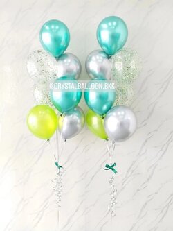 ลูกโป่ง แสดงความยินดี ช่อลูกโป่ง ช่อ 7 ลูก 2 ช่อ Theme สีเขียวโครเมี่ยม พร้อมตกแต่ง สามารถเปลี่ยนสีลูกโป่งได้