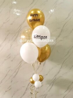 ลูกโป่ง วันเกิด ช่อลูกโป่ง ช่อ 5 ลูก 1 ช่อ ธีมขาว-ทอง ราคาประหยัด พร้อม ลูกโป่ง ใส ใส่กลิตเตอร์ พร้อมตกเเต่ง สามารถเปลี่ยนสีลูกโป่ง/เปลี่ยนข้อความได้