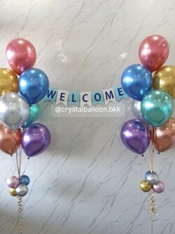ลูกโป่ง แสดงความยินดี ช่อลูกโป่งโครเมี่ยม ช่อ 7 ลูก 2 ช่อ สีสันคัลเลอร์ฟูล ป้ายธง Welcome พร้อมตกแต่ง สามารถเปลี่ยนสีลูกโป่งได้