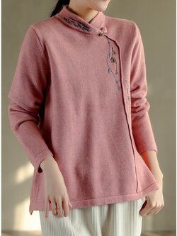 เสื้อไหมพรมคอจีนปักด้ายเดินเส้น