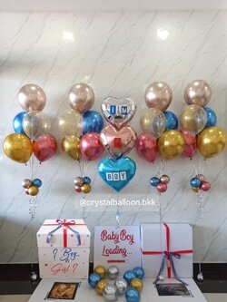 Gender Reveal Surprise Box กล่องเซอร์ไพรส์ทายเพศ พร้อม ฟอยล์หัวใจ 18" 3 ชิ้น,ลูกโป่งช่อ 5 ลูก 4 ช่อ ,พร้อมตกเเต่ง สามารถใส่รูปได้ 2 ใบ สามารถเปลี่ยนสีลูกโป่ง/เปลี่ยนข้อความ/เปลี่ยนสีฟอยล์ตกเเต่งได้