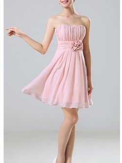 พร้อมเช่า ชุดราตรีสั้น สีชมพูอ่อน ชุดเพื่อนเจ้าสาว Pink-001B