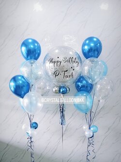 ลูกโป่ง วันเกิด Bubble ขนาด 24" สีเงิน พร้อม ช่อลูกโป่ง ช่อ 7 ลูก 2 ช่อ,ลูกโป่งใส ใส่ กลิตเตอร์ พร้อมตกเเต่ง สามารถเปลี่ยนสีลูกโป่ง/เปลี่ยนข้อความ/เปลี่ยนขนาดได้