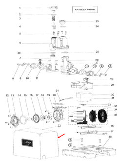 ฝาครอบ ปั๊มน้ำ มิตซู CP-255, CP-405 Pn.H01303P04 (แท้-สั่ง) (*)