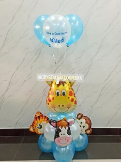 ลูกโป่ง เยี่ยมไข้ ฟอยล์ยีราฟ ตั้งฐาน 1 ชิ้น พร้อม ช่อลูกโป่ง ช่อ 3 ลูก 1 ช่อ พร้อมตกแต่ง สามารถเปลี่ยนสีลูกโป่ง/เปลี่ยนข้อความ/เปลี่ยนสี-ฟอยล์ตกแต่งได้